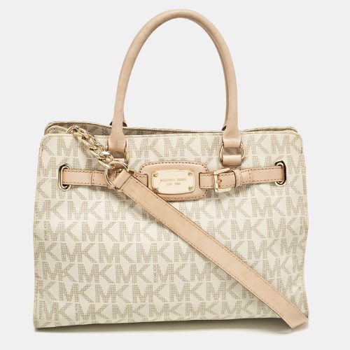 Michael Kors Beige/Off White Signature Coated Canvas and Leather East/West Hamilton Tote - Michael Kors - Modalova