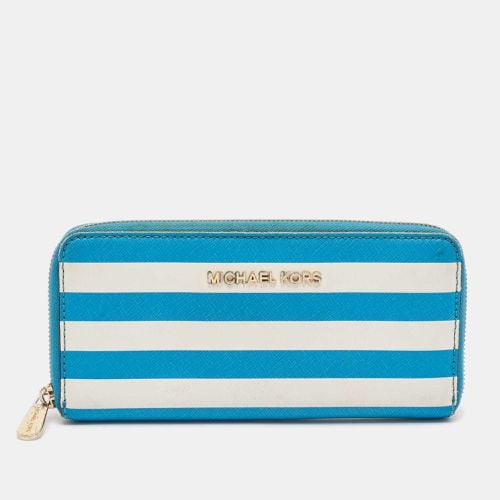 Michael Kors Blue/White Leather Stripe Zip Continental Wallet - Michael Kors - Modalova