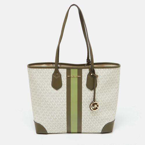 Michael Kors White/Green Signature Coated Canvas and Leather Large Jet Set Tote - Michael Kors - Modalova