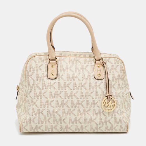 Michael Kors Off White Signature Coated Canvas and Leather Charm Satchel - Michael Kors - Modalova