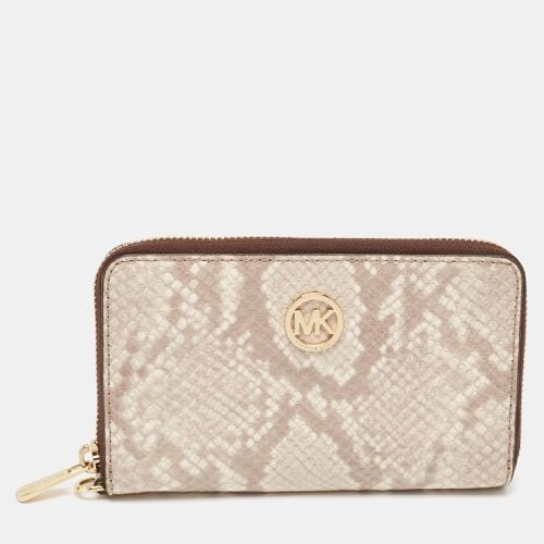 Brown Snakeskin Embossed Leather Jet Set Zip Around Wallet - Michael Kors - Modalova