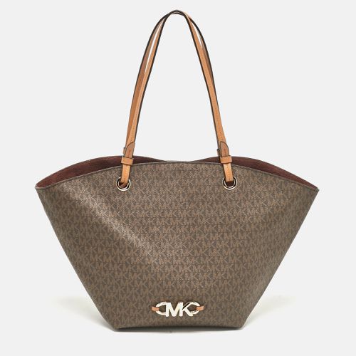 Michael Kors Dark Brown Signature Coated Canvas and Leather Izzy Tote - Michael Kors - Modalova