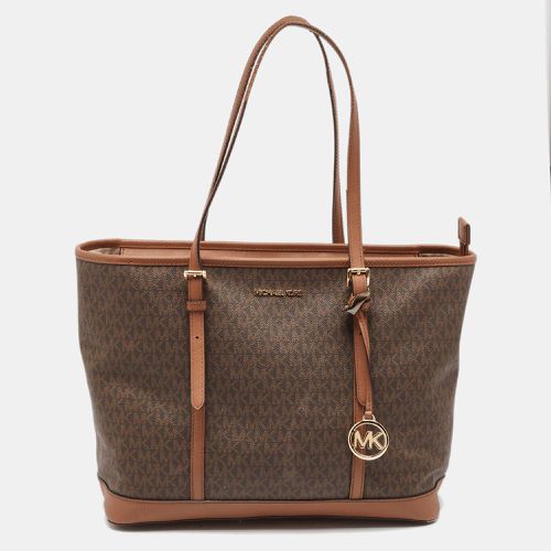 Michael Kors Brown Signature Coated Canvas Jet Set Travel Tote - Michael Kors - Modalova