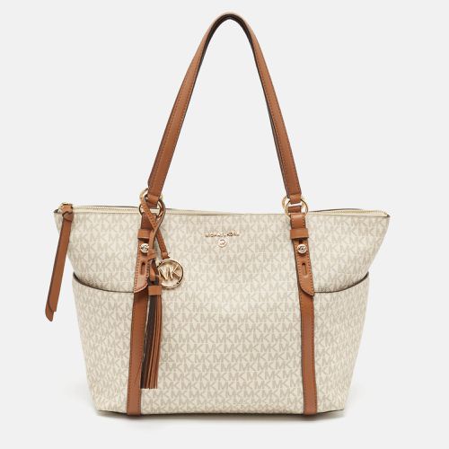 Michael Kors White/Brown Siganture Coated Canvas Large Sullivan Top Zip Tote - Michael Kors - Modalova