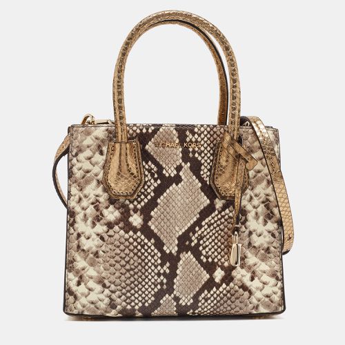 Michael Kors Beige/Gold Python Embossed Leather Mini Mercer Tote - Michael Kors - Modalova