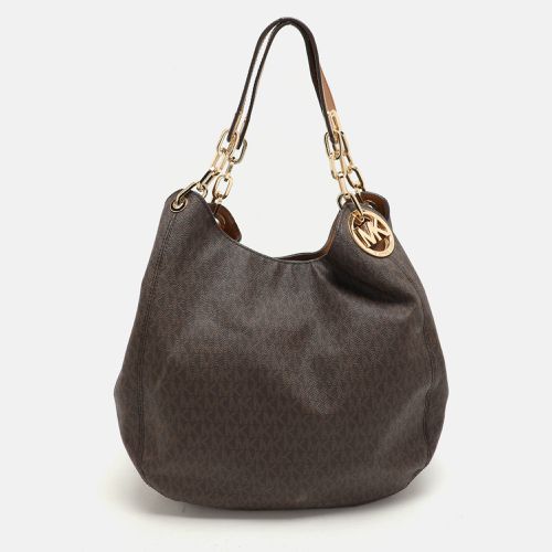 Dark Signature Coated Canvas and Leather Fulton Hobo - Michael Kors - Modalova