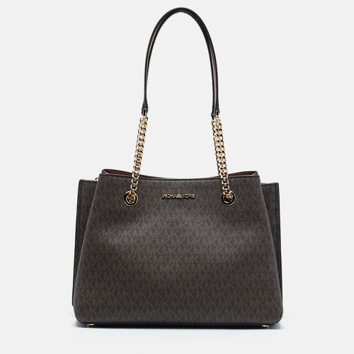 Michael Kors Brown Signature Coated Canvas and Leather Teagan Tote - Michael Kors - Modalova