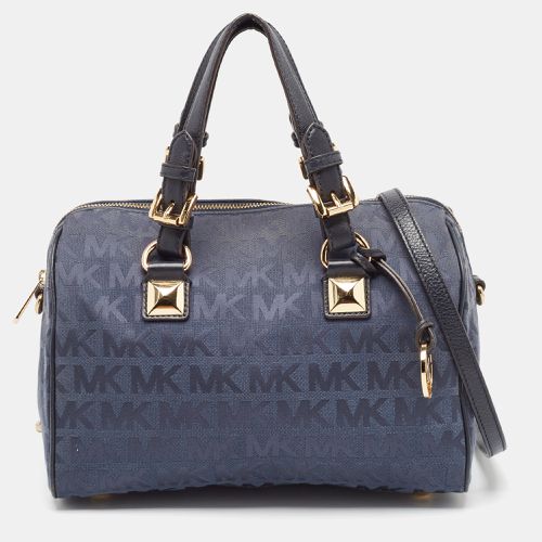 Michael Kors Navy Blue Signature Canvas and Leather Grayson Satchel - Michael Kors - Modalova