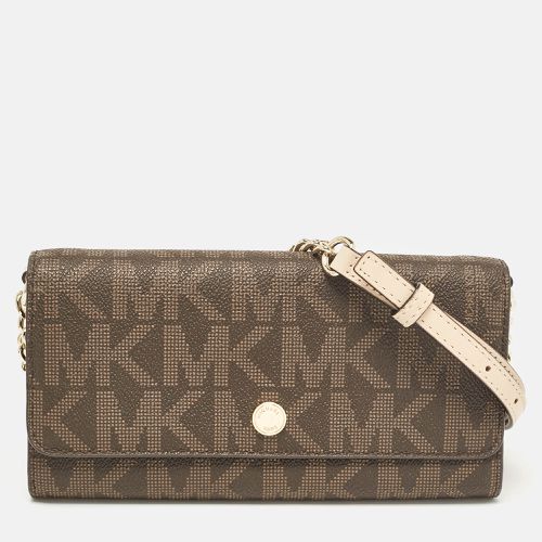 Michael Kors Dark Brown Signature Coated Canvas Jet Set Wallet On Chain - Michael Kors - Modalova