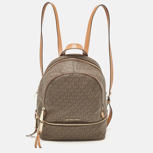 Michael Kors Brown Signature Coated Canvas and Leather Medium Rhea Backpack - Michael Kors - Modalova