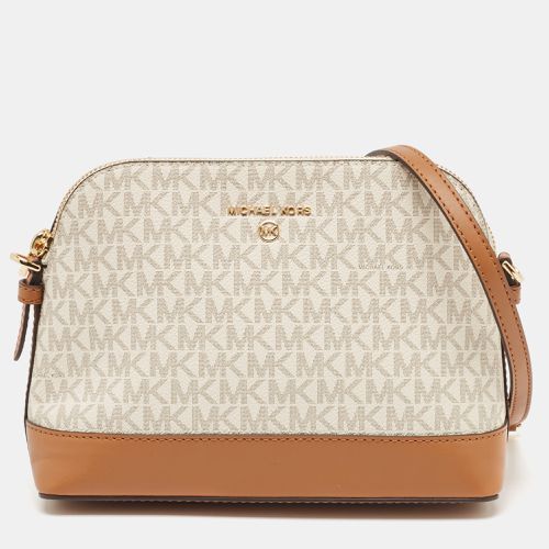 Michael Kors White/Brown Signature Coated Canvas and Leather Dome Crossbody Bag - Michael Kors - Modalova