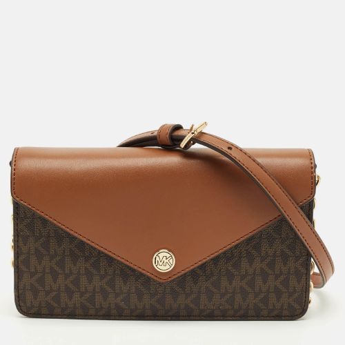 Michael Kors Brown Signature Coated Canvas and Leather Envelope Wallet on Strap - Michael Kors - Modalova