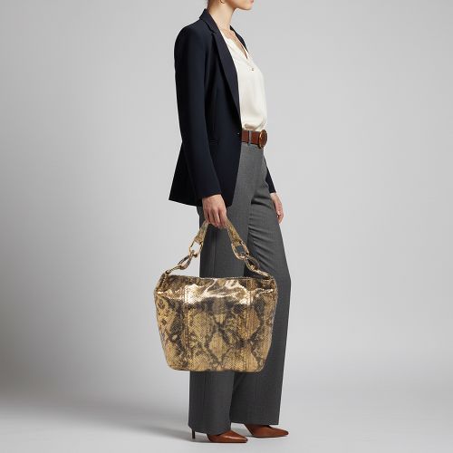 Chain Detail Python Print Suede Hobo - Michael Kors - Modalova