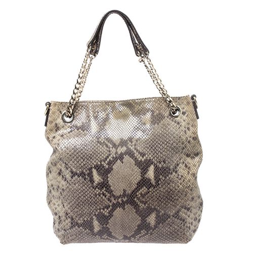 Michael Kors Green/Black Python Embossed Suede Chain Tote - Michael Kors - Modalova