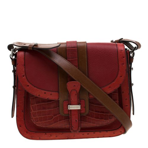 Michael Kors Red/Tan Croc/Ostrich Embossed Leather Gia Saddle Bag - Michael Kors - Modalova