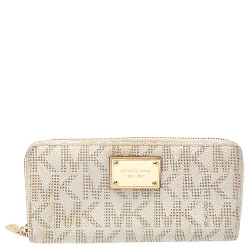 Michael Kors White Monogram Coated Canvas Zip Around Wallet - Michael Kors - Modalova