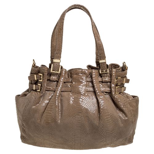 MICHAEL Michael Kors Beige Python Effect Patent Leather Buckle Strap Shoulder Bag - Michael Kors - Modalova