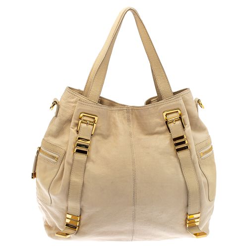 Michael Kors Cream Leather Buckle Side Pocket Shoulder Bag - Michael Kors - Modalova