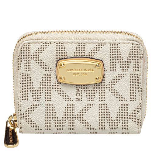 Michael Kors White Signature Coated Canvas Zip Around Compact Wallet - Michael Kors - Modalova