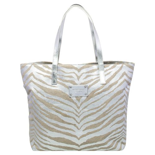 Michael Kors Silver/Beige Canvas And Patent Leather Tote - Michael Kors - Modalova