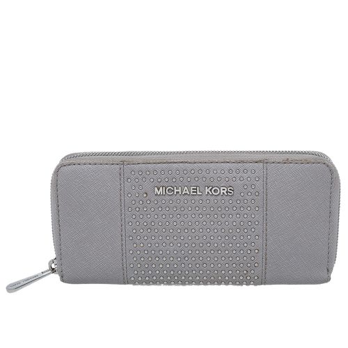 Michael Kors Grey Saffiano Leather Micro Stud Travel Zip Around Wallet - Michael Kors - Modalova