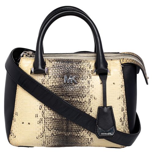 Michael Kors Beige/Black Python Embossed And Leather Satchel - Michael Kors - Modalova