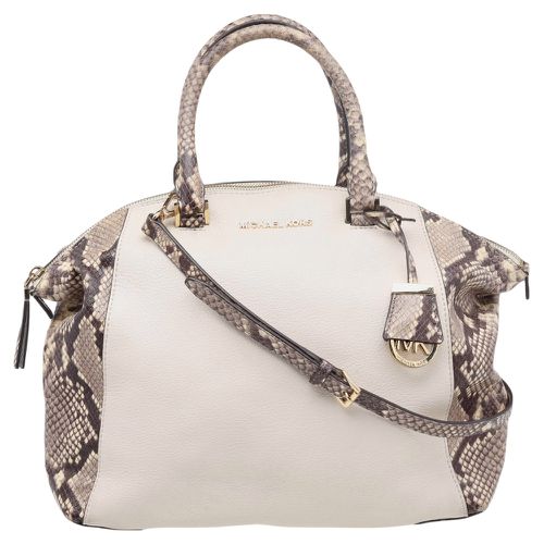 Michael Michael Kors Beige-Black Python Embossed Leather And Leather Large Riley Satchel - Michael Kors - Modalova