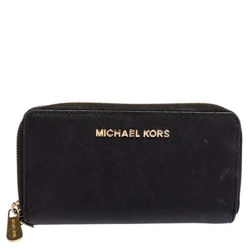 Michael Kors Black Leather Jet Set Zip Around Wallet - Michael Kors - Modalova