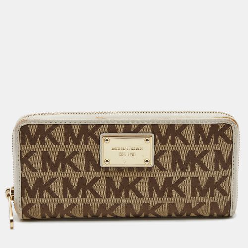 Michael Kors Beige/White Signature Canvas and Leather Zip Around Wallet - Michael Kors - Modalova