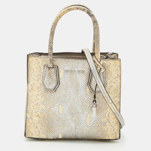 Michael Kors Beige/Gold Python Embossed Leather Small Mercer Tote - Michael Kors - Modalova