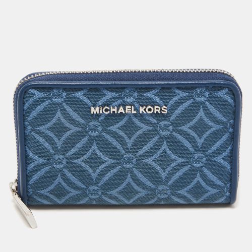 Michael Kors Blue Monogram Jacquard Canvas and Leather Zip Around Card Case - Michael Kors - Modalova