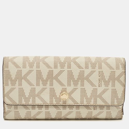 Michael Kors Off White Signature Coated Canvas Flap Continental Wallet - Michael Kors - Modalova