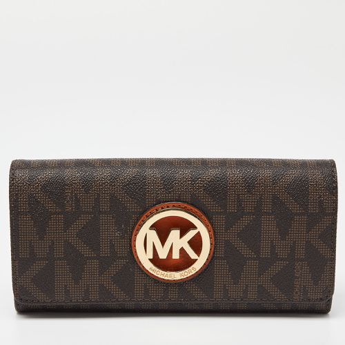 Michael Kors Beige/Brown Signature Coated Canvas Fulton Flap Continental Wallet - Michael Kors - Modalova