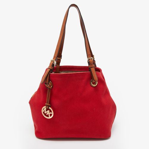 Michael Kors Red/Brown Canvas and Leather Large Raven Shoulder Bag - Michael Kors - Modalova