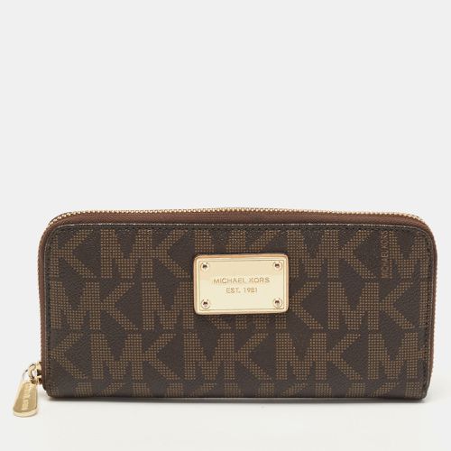 Michael Kors Dark Brown Monogram Coated Canvas Zip Around Wallet - Michael Kors - Modalova