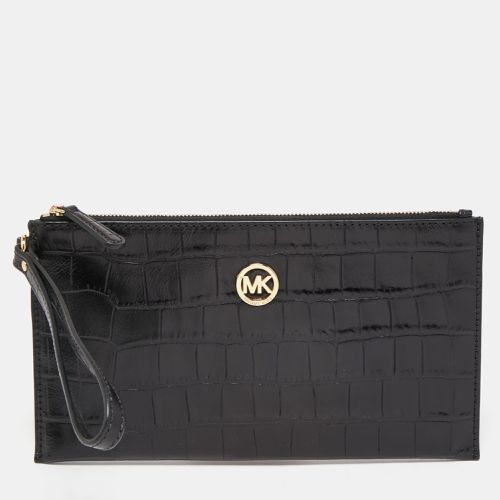 Michael Kors Black Croc Embossed Leather Wristlet Clutch - Michael Kors - Modalova