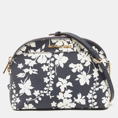 Michael Kors Navy Blue/White Leather Floral Dome Crossbody Bag - Michael Kors - Modalova