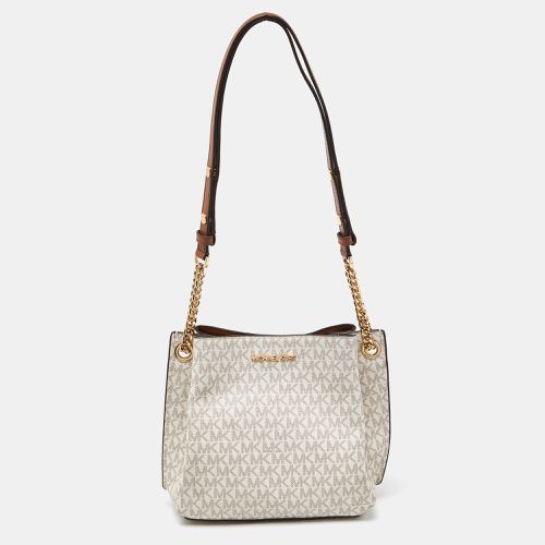 Michael Kors White/Brown Signature Coated Canvas and Leather Small Teagen Bag - Michael Kors - Modalova