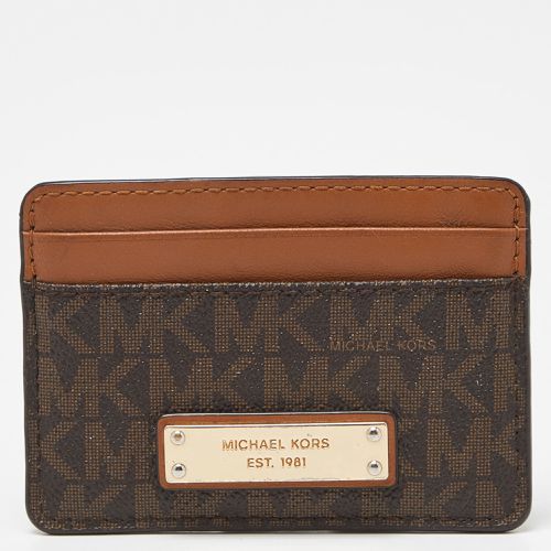 Michael Kors Beige/Brown Signature Coated Canvas and Leather Card Case - Michael Kors - Modalova