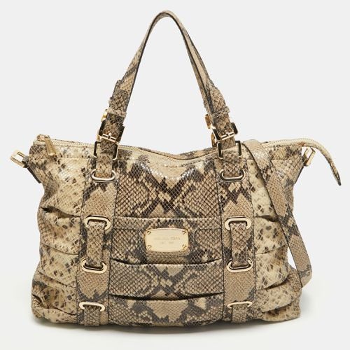 Michael Kors Black/Cream Python Embossed Leather Large Rouched Gansevoort Tote - Michael Kors - Modalova