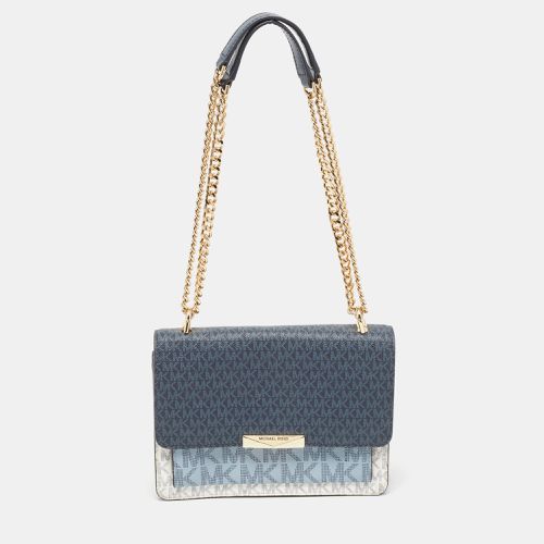 Michael Kors Blue/White Signature Coated Canvas and Leather Jade Shoulder Bag - Michael Kors - Modalova