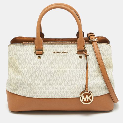 Michael Kors Brown/White Signature Coated Canvas and Leather Savannah Satchel - Michael Kors - Modalova