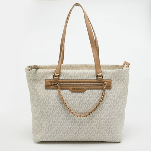 Michael Kors Beige/White Signature Coated Canvas and Leather Large Slater Tote - Michael Kors - Modalova