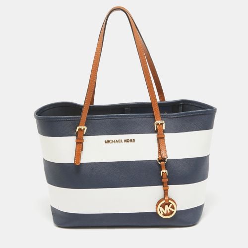 Michael Kors Navy Blue/White Leather Stripe Jet Set Travel Tote - Michael Kors - Modalova