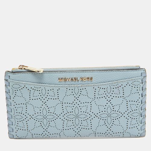 Michael Kors Light Blue Leather Lasercut Karson Slim Card Case - Michael Kors - Modalova