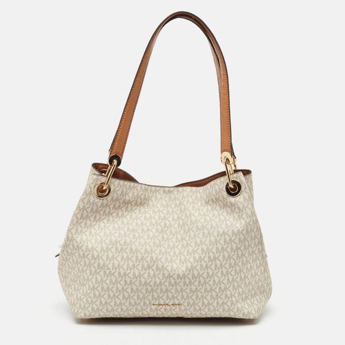 Michael Kors White/Brown Signature Coated Canvas and Leather Raven Shoulder Bag - Michael Kors - Modalova