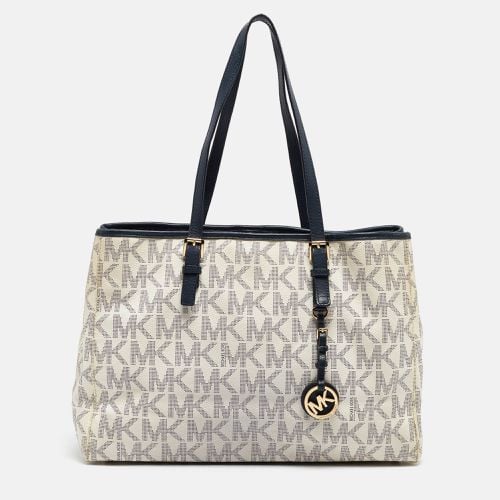 Michael Kors Navy Blue/White Signature Coated Canvas and Leather Jet Set Tote - Michael Kors - Modalova