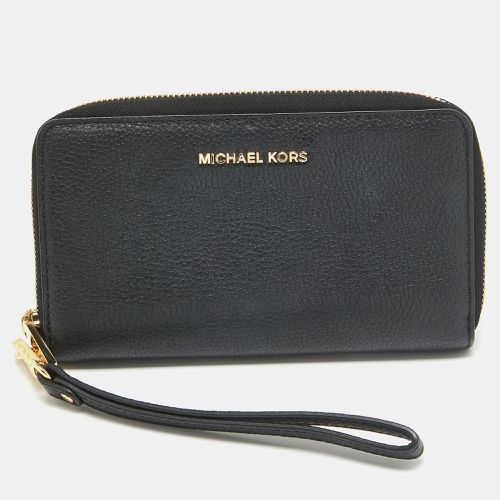 Michael Kors Black Leather Logo Zip Around Wristlet Wallet - Michael Kors - Modalova