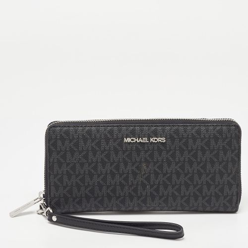 Michael Kors Black/Grey Signature Coated Canvas Zip Around Wallet - Michael Kors - Modalova