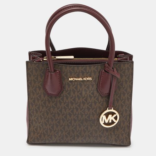 Michael Kors Brown/Red Signature Coated Canvas and Leather Mercer Tote - Michael Kors - Modalova